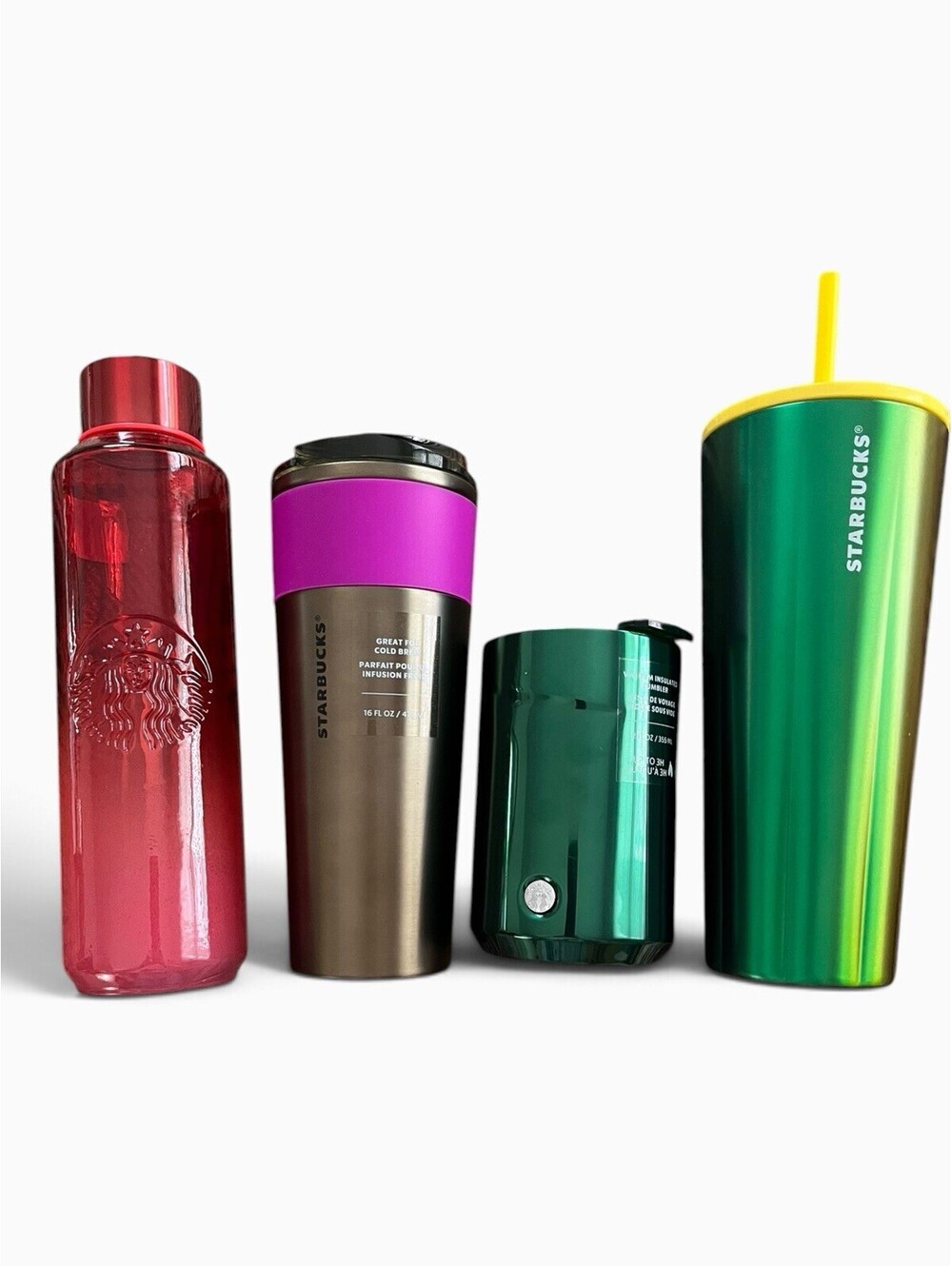 Starbucks Tumbler Set: Recycled Glass Bottle, SS Cold Brew & Ombre Venti New/ LN